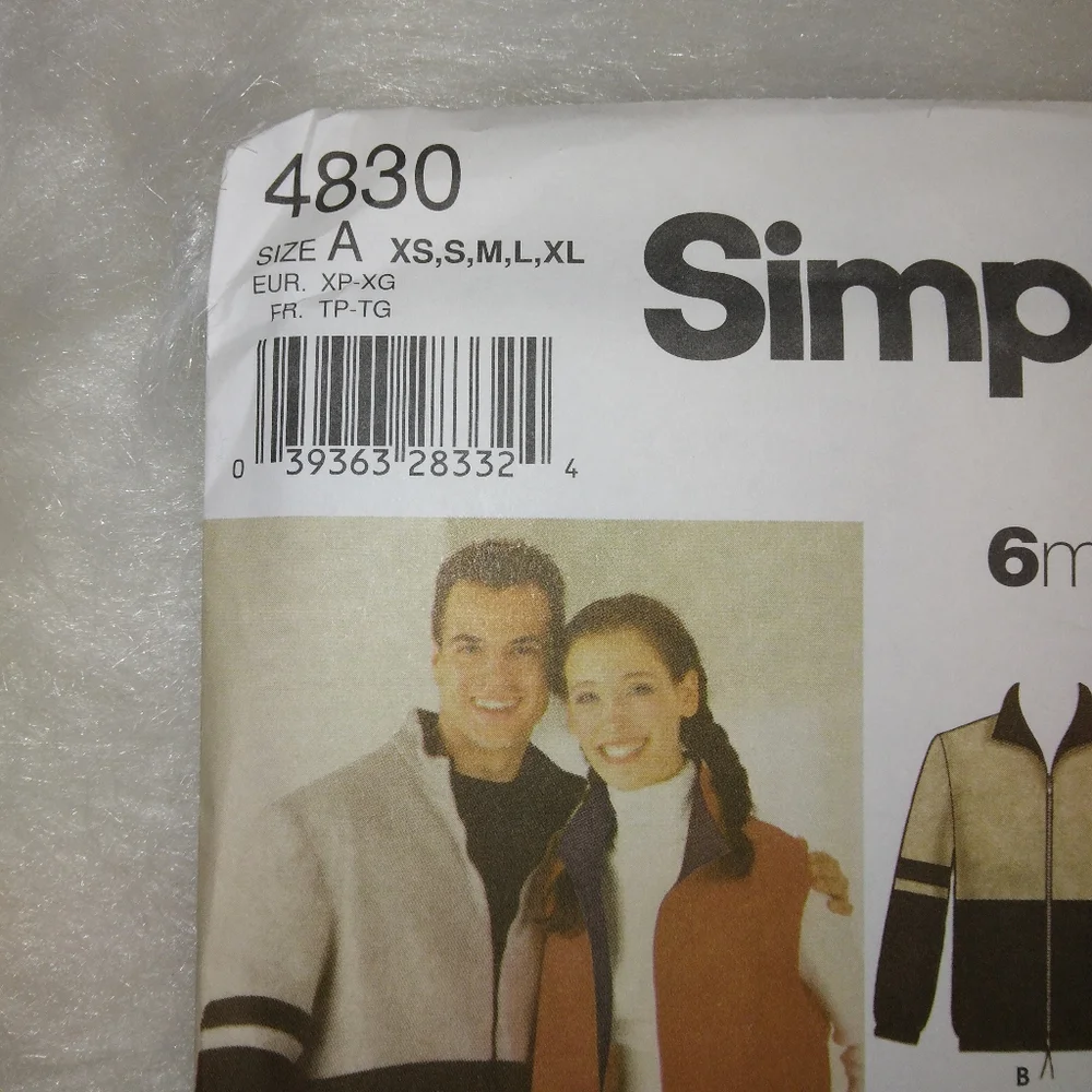Simplicity 4830 6 Made Easy Men's Women's Jacket Vest Top XS-XL